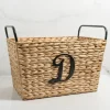 Baskets & Boxes-Kirkland's Home Monogram D Woven Rat Metal Handle Basket Tan