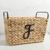 Baskets & Boxes-Kirkland's Home Monogram F Woven Rat Metal Handle Basket Tan
