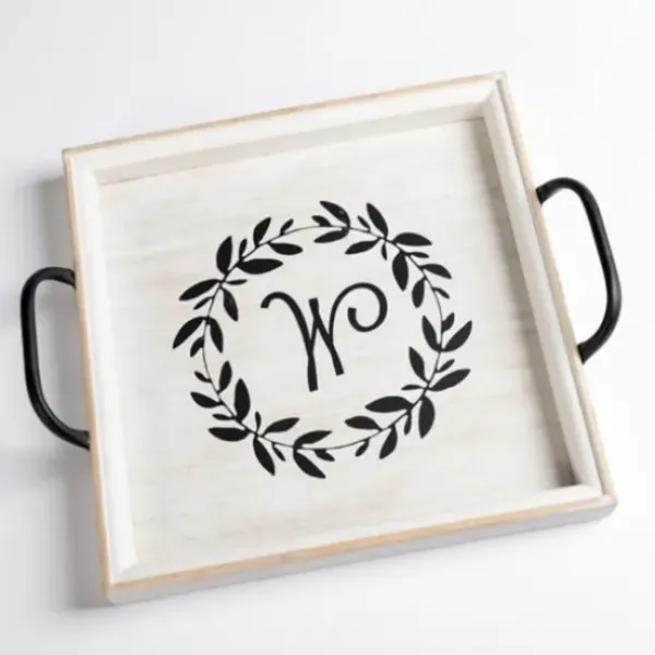 Decorative Trays-Kirkland's Home Monogram G Wood Tray With Handles White