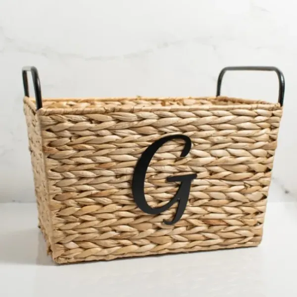 Baskets & Boxes-Kirkland's Home Monogram G Woven Rat Metal Handle Basket Tan