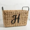 Baskets & Boxes-Kirkland's Home Monogram H Woven Rat Metal Handle Basket Tan