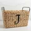 Baskets & Boxes-Kirkland's Home Monogram J Woven Rat Metal Handle Basket Tan