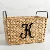 Baskets & Boxes-Kirkland's Home Monogram K Woven Rat Metal Handle Basket Tan