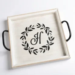 Decorative Trays-Kirkland's Home Monogram L Wood Tray With Handles White