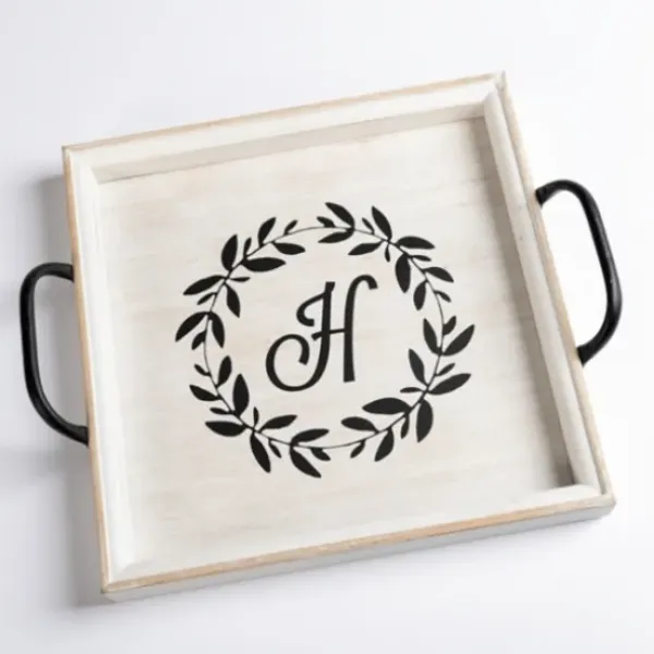 Decorative Trays-Kirkland's Home Monogram L Wood Tray With Handles White