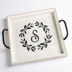 Decorative Trays-Kirkland's Home Monogram R Wood Tray With Handles White