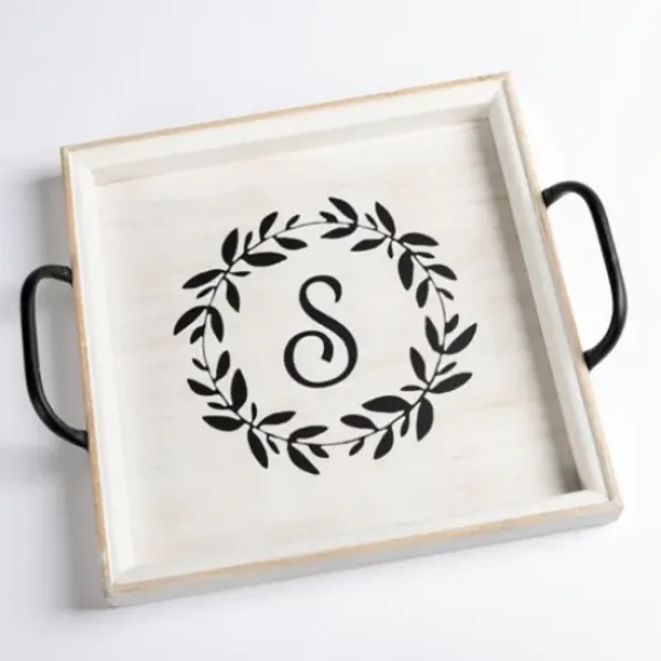 Decorative Trays-Kirkland's Home Monogram R Wood Tray With Handles White