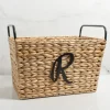 Baskets & Boxes-Kirkland's Home Monogram R Woven Rat Metal Handle Basket Tan
