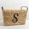 Baskets & Boxes-Kirkland's Home Monogram S Woven Rat Metal Handle Basket Tan