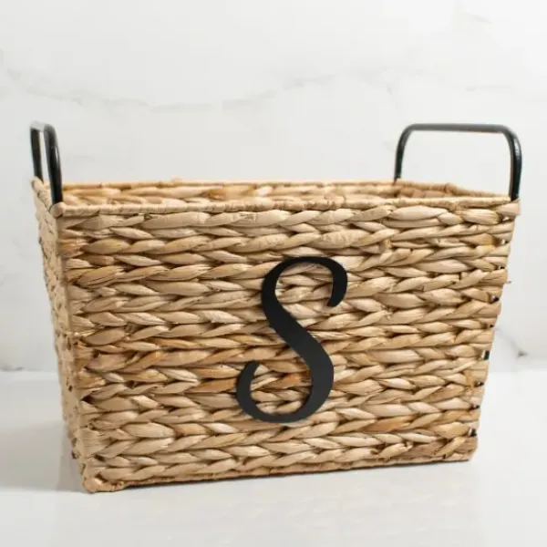 Baskets & Boxes-Kirkland's Home Monogram S Woven Rat Metal Handle Basket Tan