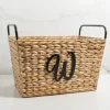Baskets & Boxes-Kirkland's Home Monogram W Woven Rat Metal Handle Basket Tan