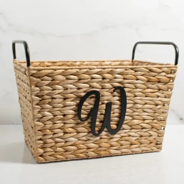 Baskets & Boxes-Kirkland's Home Monogram W Woven Rat Metal Handle Basket Tan