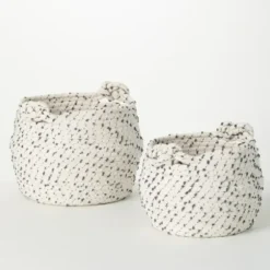 Baskets & Boxes-Kirkland's Home Monogrammed B Gray Plaid Leather Handle Jute Bin Tan