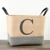 Baskets & Boxes-Kirkland's Home Monogrammed C Black Diamond Jute Storage Bin Tan/Black