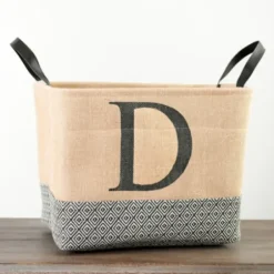 Baskets & Boxes-Kirkland's Home Monogrammed D Black Diamond Jute Storage Bin Tan/Black