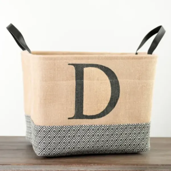 Baskets & Boxes-Kirkland's Home Monogrammed D Black Diamond Jute Storage Bin Tan/Black