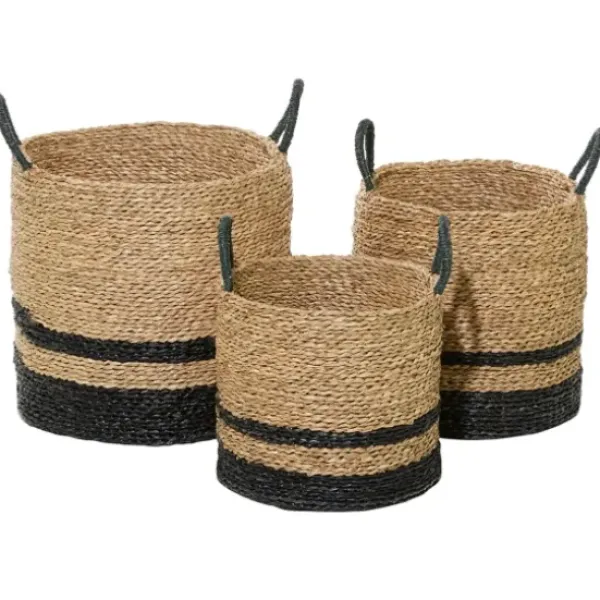 Baskets & Boxes-Kirkland's Home Monogrammed H Black Diamond Jute Storage Bin Tan/Black