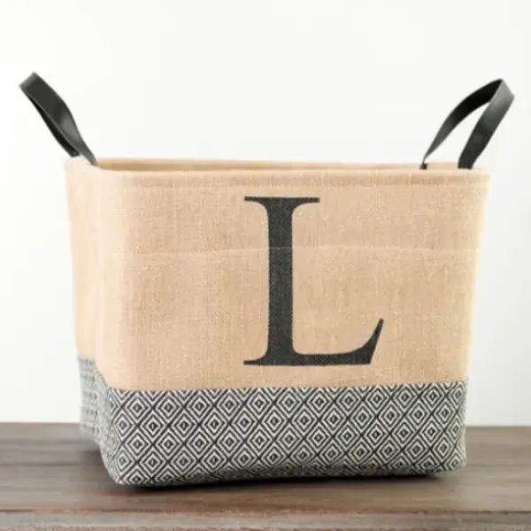 Baskets & Boxes-Kirkland's Home Monogrammed J Black Diamond Jute Storage Bin Tan/Black
