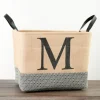 Baskets & Boxes-Kirkland's Home Monogrammed M Black Diamond Jute Storage Bin Tan/Black