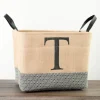 Baskets & Boxes-Kirkland's Home Monogrammed N Gray Plaid Leather Handle Jute Bin Tan