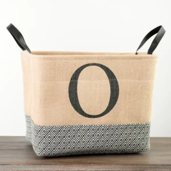 Baskets & Boxes-Kirkland's Home Monogrammed O Black Diamond Jute Storage Bin Tan/Black