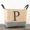 Baskets & Boxes-Kirkland's Home Monogrammed P Black Diamond Jute Storage Bin Tan/Black