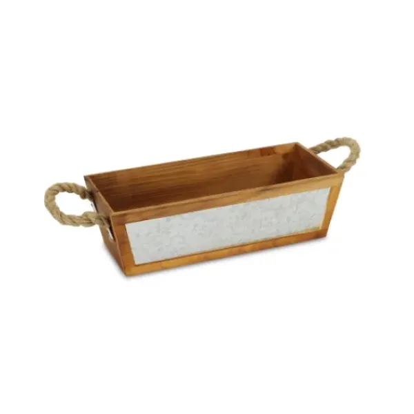 Baskets & Boxes-Kirkland's Home Monogrammed R Gray Plaid Leather Handle Jute Bin Tan