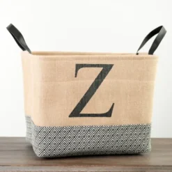 Baskets & Boxes-Kirkland's Home Monogrammed Z Black Diamond Jute Storage Bin Tan/Black