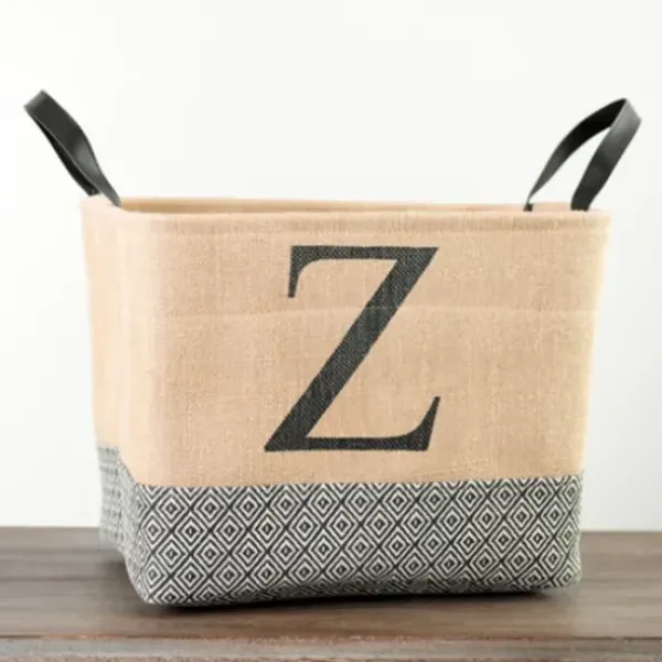 Baskets & Boxes-Kirkland's Home Monogrammed Z Black Diamond Jute Storage Bin Tan/Black