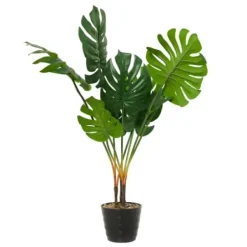 Trees & Topiaries-Kirkland's Home Monstera Plant In Ribbed Rock Planter