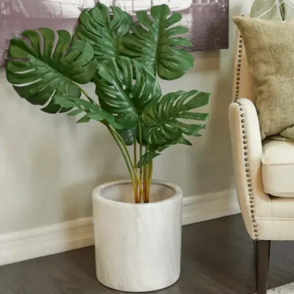 Trees & Topiaries-Kirkland's Home Monstera Plant In Ribbed Rock Planter