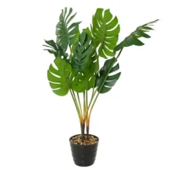 Trees & Topiaries-Kirkland's Home Monstera Plant In Ribbed Rock Planter