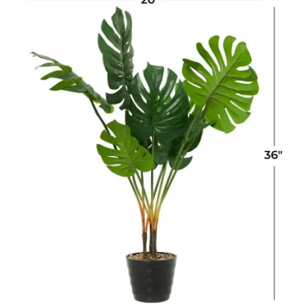 Trees & Topiaries-Kirkland's Home Monstera Plant In Ribbed Rock Planter