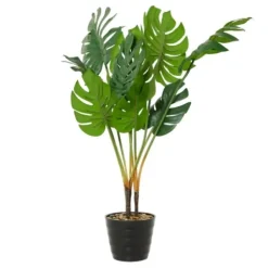 Trees & Topiaries-Kirkland's Home Monstera Plant In Ribbed Rock Planter