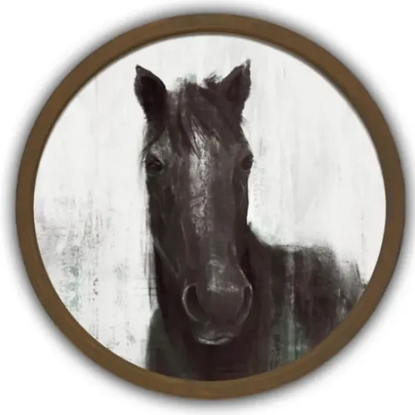 Framed Art-Kirkland's Home Moody Horse Round Brown Framed Art Print Brown/Black