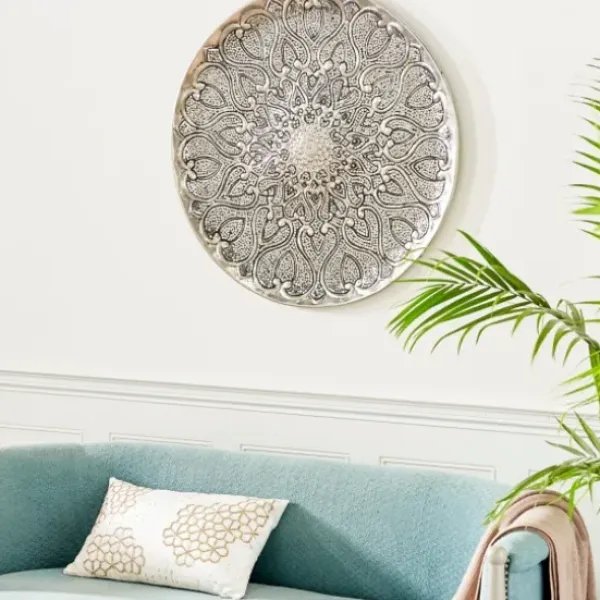 Wall Plaques-Kirkland's Home Mosaic Round Metal Wall Plaque Silver