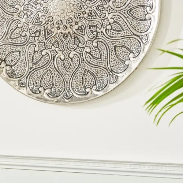 Wall Plaques-Kirkland's Home Mosaic Round Metal Wall Plaque Silver