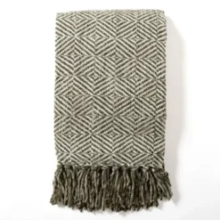 Blankets & Throws-Kirkland's Home Moss Diamond Chenille Throw Green