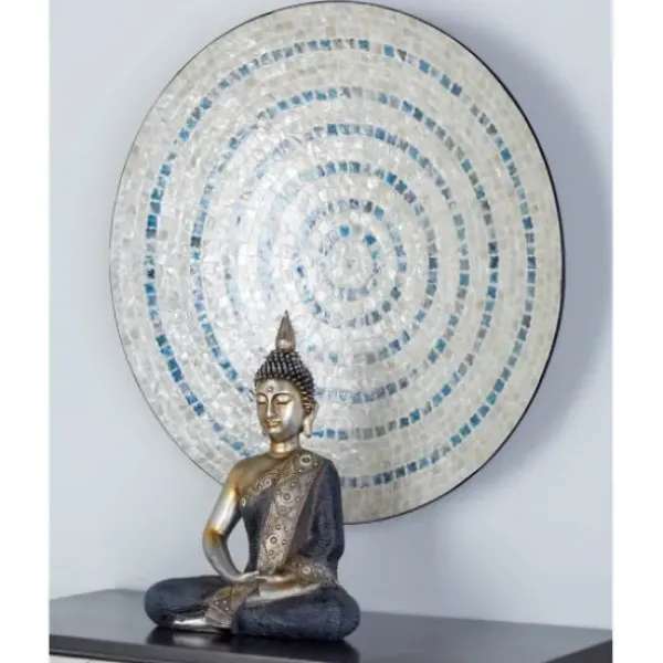 Wall Plaques-Kirkland's Home Mother Of Pearl Coastal Gong Wall Decoration Tan/Blue