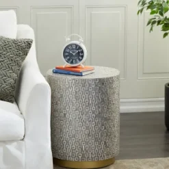 Accent & End Tables-Kirkland's Home Mother Of Pearl Sells Wood Base Accent Table Gray