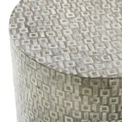 Accent & End Tables-Kirkland's Home Mother Of Pearl Sells Wood Base Accent Table Gray
