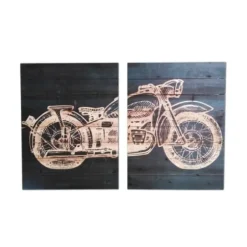 Wall Plaques-Kirkland's Home Motorcycle Wood Wall Plaques, Set Of 2 Black/Tan