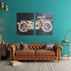 Wall Plaques-Kirkland's Home Motorcycle Wood Wall Plaques, Set Of 2 Black/Tan
