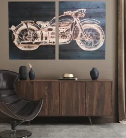 Wall Plaques-Kirkland's Home Motorcycle Wood Wall Plaques, Set Of 2 Black/Tan