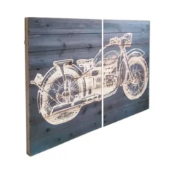 Wall Plaques-Kirkland's Home Motorcycle Wood Wall Plaques, Set Of 2 Black/Tan