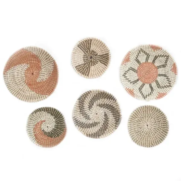 Wall Plaques-Kirkland's Home Multi Seagrass Round 6-Pc. Wall Plaque Set Tan