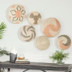 Wall Plaques-Kirkland's Home Multi Seagrass Round 6-Pc. Wall Plaque Set Tan