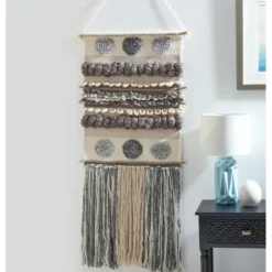 Wall Plaques-Kirkland's Home Multicolor Abstract Pom Pom Woven Wall Hanging Blue