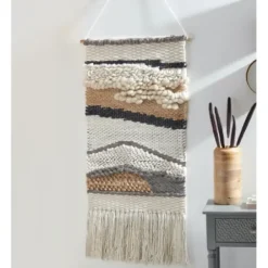 Wall Plaques-Kirkland's Home Multicolor Abstract Woven Fringe Wall Hanging Tan