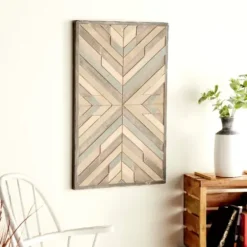 Wall Plaques-Kirkland's Home Multicolor Criss Cross Chevron Wood Wall Plaque Brown/Gray
